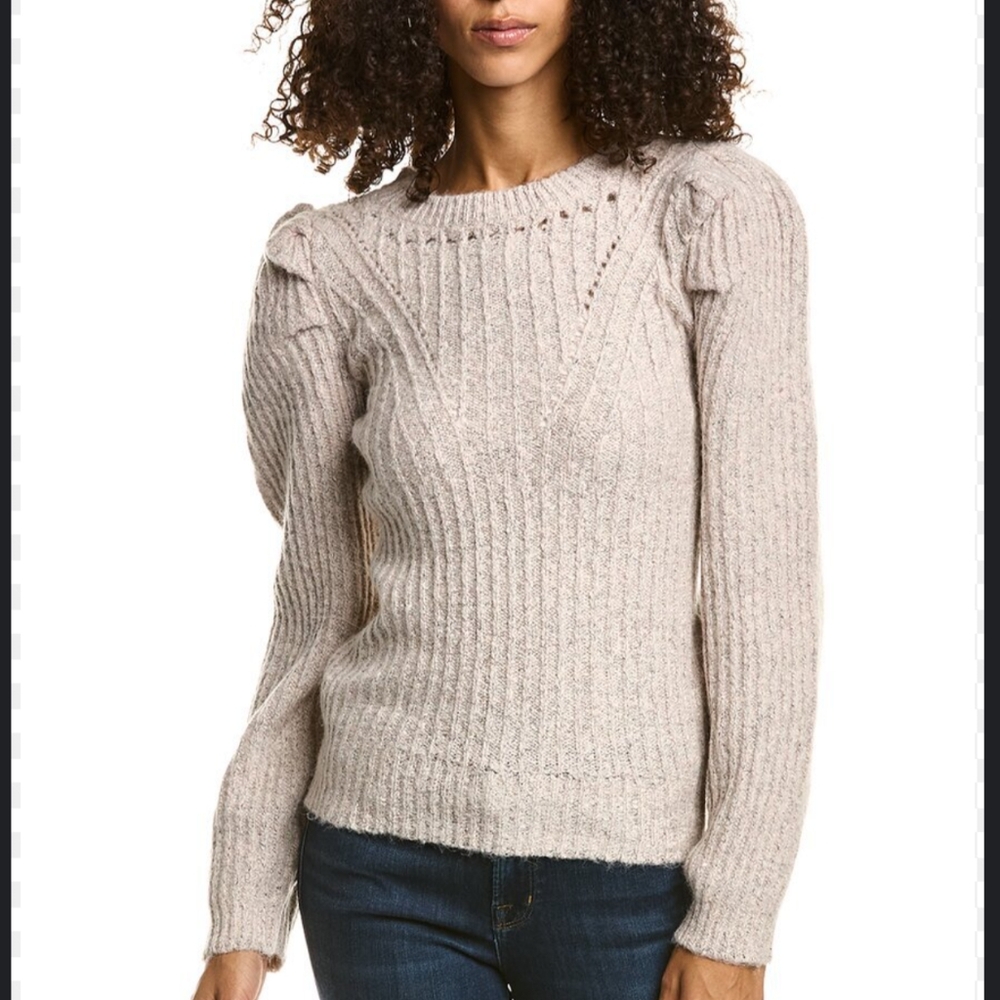 525 America Pointelle knit puff sleeve sweater wool blend green - Picture 8 of 8